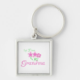 1:a gången Grandma Rosa Flowers Gifts Fyrkantig Silverfärgad Nyckelring