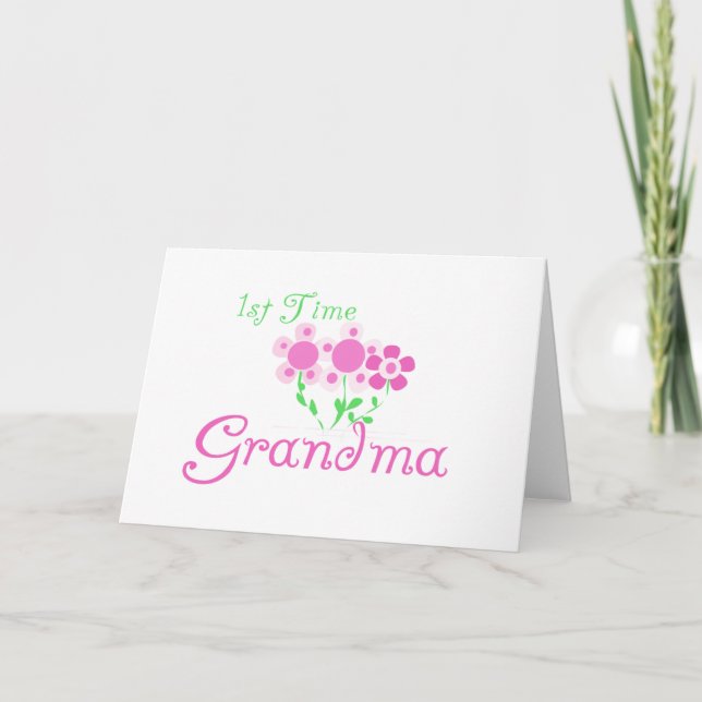 1:a gången Grandma-Rosa Flowers Kort (Framsida)