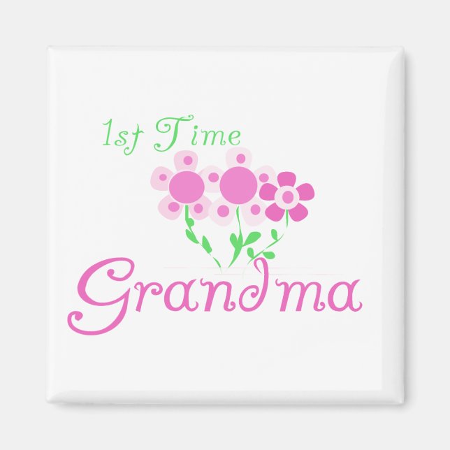 1:a gången Grandma-Rosa Flowers Magnet (Framsidan)