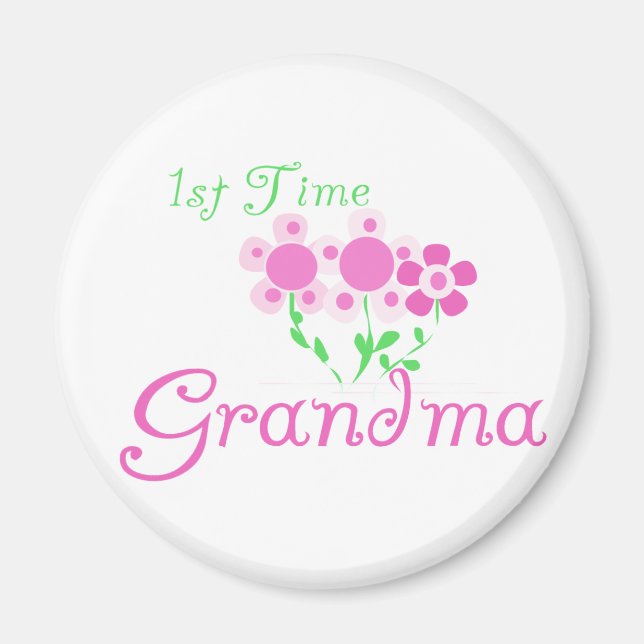 1:a gången Grandma-Rosa Flowers Magnet (Framsidan)