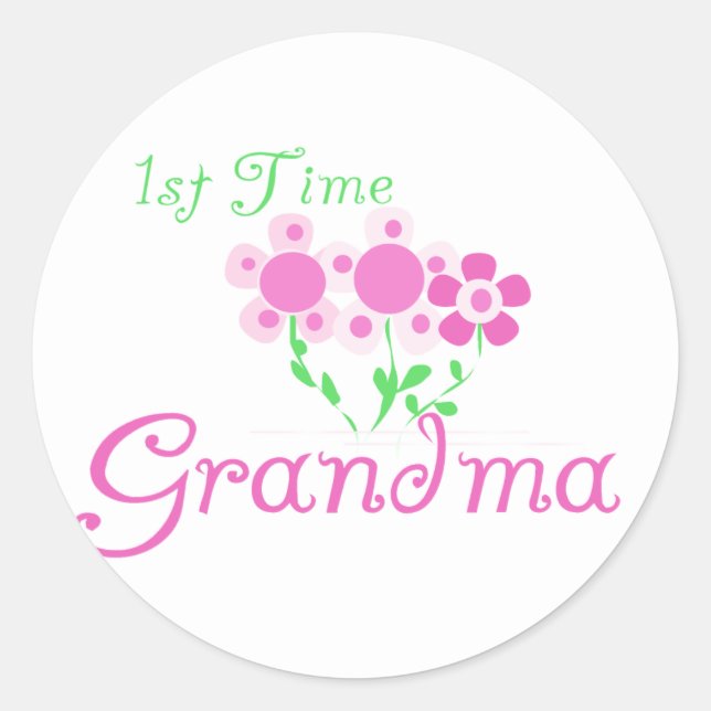 1:a gången Grandma-Rosa Flowers Runt Klistermärke (Framsida)