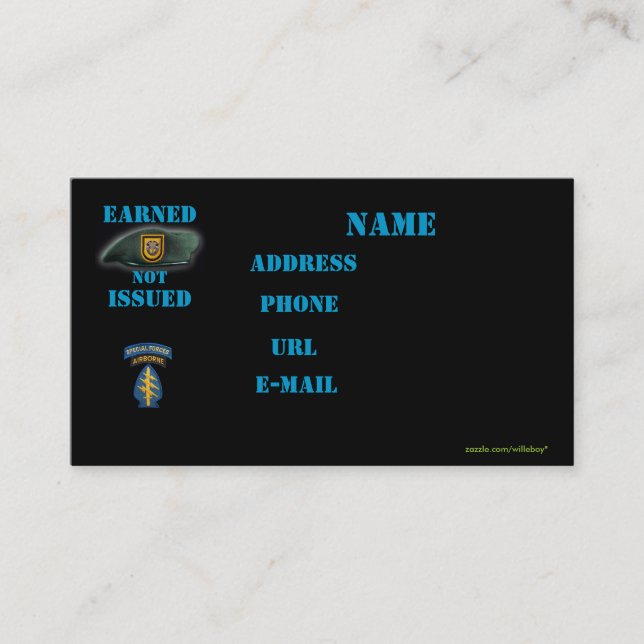 1:a gruppen speciella krafter, affärskortet Vets i Visitkort (Framsida)