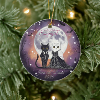 1:a Halloween-engagerad katt Uggla med Namn Julgransprydnad Keramik