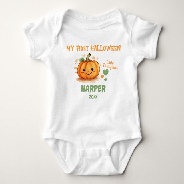 1:a Halloween Lycklig Cute Pumpkin Bodykostym T Shirt (Framsida)