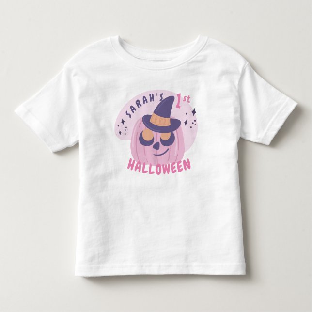 1:a Halloween Söt Rosa & Lila Pumpa Hatt T Shirt (Framsida)