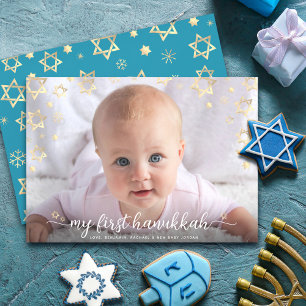 1:a Hanukkah Baby-fotopatens Guld-stjärnan David Julkort