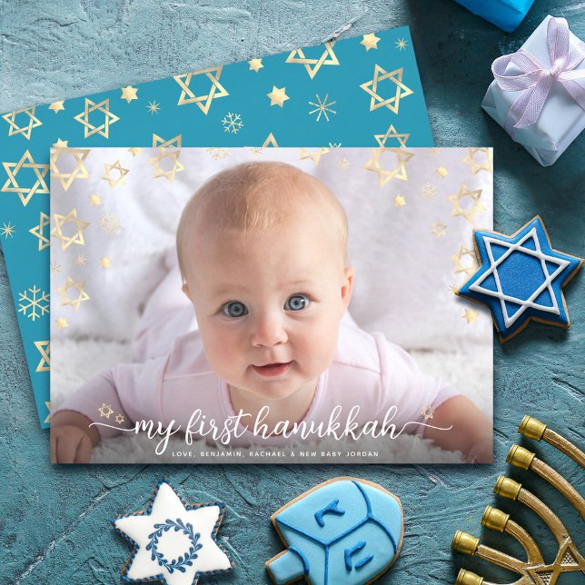 1:a Hanukkah Baby-fotopatens Guld-stjärnan David Julkort (Skapare uppladdad)