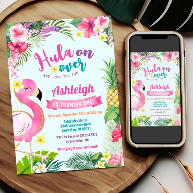 1:a inbjudan Luau Birthday Tropical Summer (Luau Birthday Invitation Template - Luau Birthday - Tropical Birthday Theme)