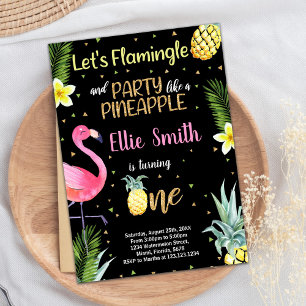 1:a inbjudan till ananas för svart Glitter-flaming