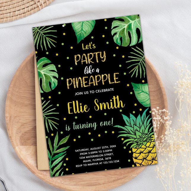 1:a inbjudan till ananas för svart Grönt (1st Black Green Pineapple Invitations)