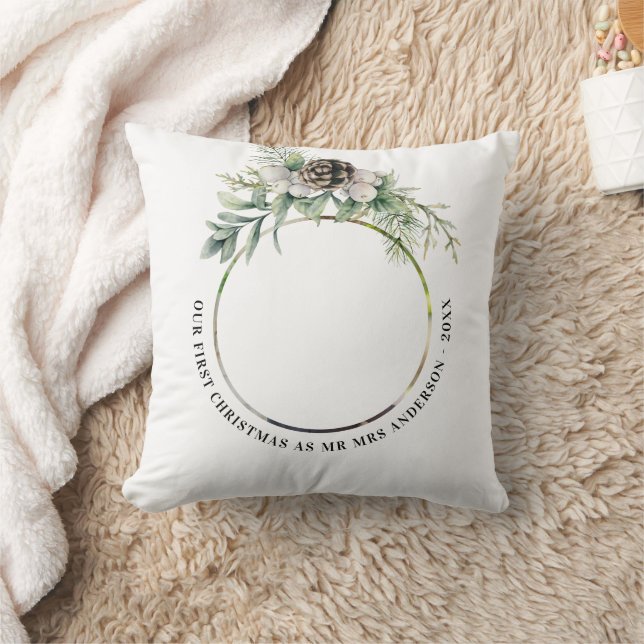 1:a jul nyförlovade foto vitt grönt kudde (Filt)