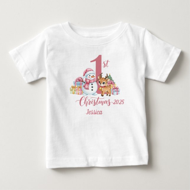 1:a jul-t-shirt Rosa Personliggör T Shirt (Framsida)