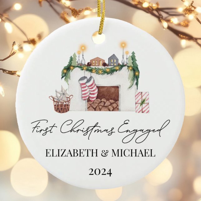 1:a julafton - Engagerad vattenfärg Julgran Julgransprydnad Keramik (Skapare uppladdad)