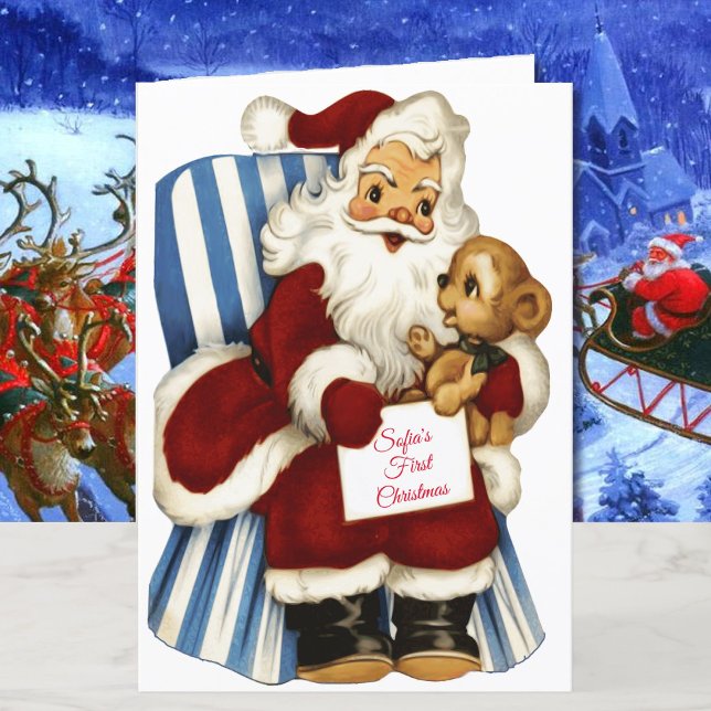 1:a julafton Personalize Baby Namn Jultomten Helgkort (Skapare uppladdad)