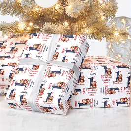 1:a juldagen Nalle Namn Pojke Red Blue Presentpapper