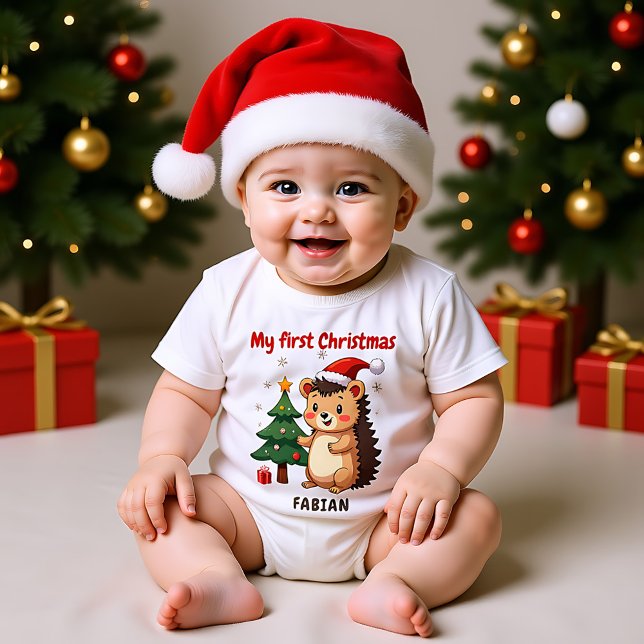 🎄1:a julen, anpassad text, Holly Jolly Hedge T Shirt (🎄1st Christmas, custom text, Prickle Me Festive Baby Bodysuit)