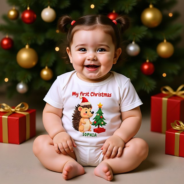 🎄1:a julen, anpassad text, Prick Me Festive T Shirt (🎄1st Christmas, custom text, Prickle Me Festive Baby Bodysuit)