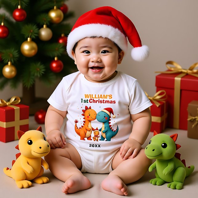 1:a julen, egen text, Glad Hatchmas Trio T Shirt (1st Christmas, own text, Merry Hatchmas Trio Baby Bodysuit)