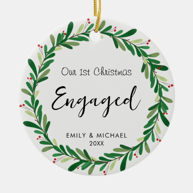 1:a julen - Engagerad fotokeramisk prydnadsföremål Julgransprydnad Keramik (Framsidan)