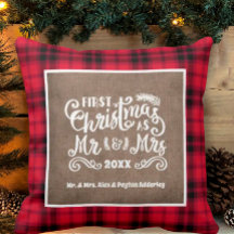 1:a julen Mr. Mrs. Foto Burlap Buffalo Randig