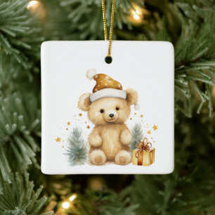 1:a Julen Whimsical Cute Nalle Anpassad Julgransprydnad Keramik