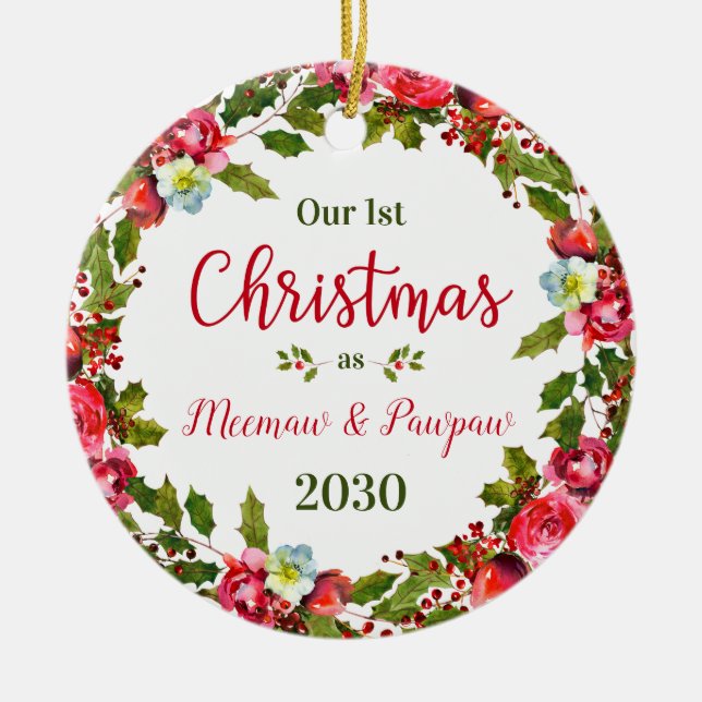 1:a julfoto Meemaw Pawpaw Julgransprydnad Keramik (Framsidan)