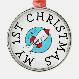 1:a julklappen i Kids Retro Rocketship Family Gift Julgransprydnad Metall