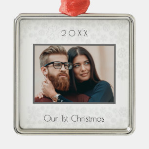 1:a julparet, gift par, fotovit julgransprydnad metall