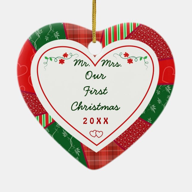 1:a julparet Quilt Mönster Gift Julgransprydnad Keramik (Baksidan)