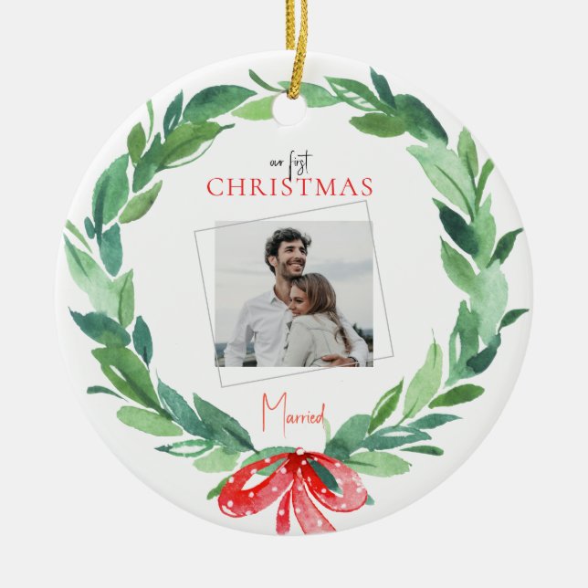 1:a jultomten, gift par foto julgransprydnad keramik (Framsidan)