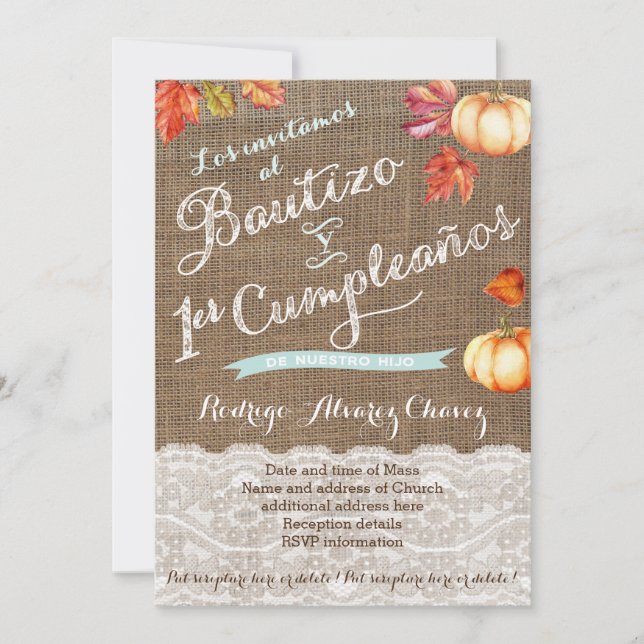 1:a kammussla y Bautizo, invitaciones calabazas Inbjudningar (Framsida)