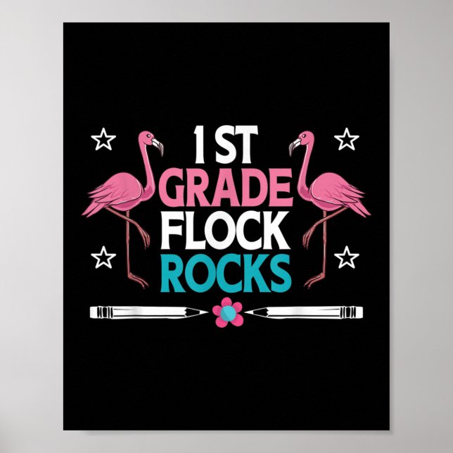 1:a Klass Flock Sten Flamingo Teacher Student Kid Poster (Framsidan)