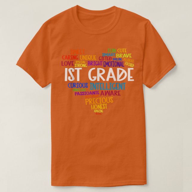 1:a Klass Heart Back to school Ord Cloud Studenter T Shirt (Design framsida)