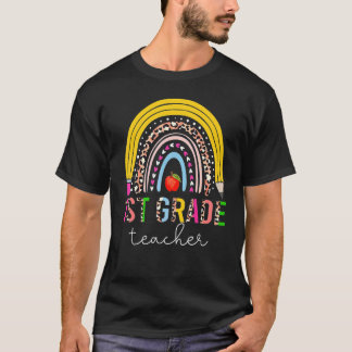 1:a klass lärare söt regnbåge penna leopard rygg t shirt