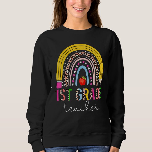 1:a klass lärare söt regnbåge penna leopard rygg t shirt (Framsida)