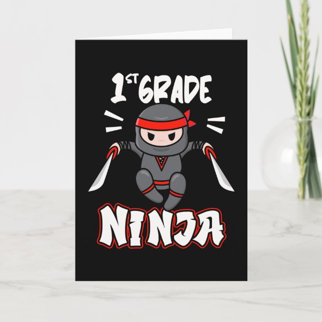 1:a Klass Ninja School Child Enrollation Kids Gift Kort (Framsida)