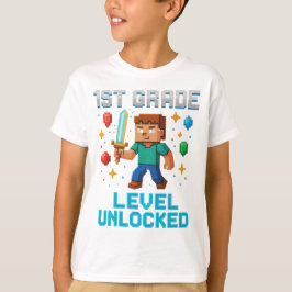 1:a Klass-nivån olåst T-Shirt - Pixel Gamer-Roligt