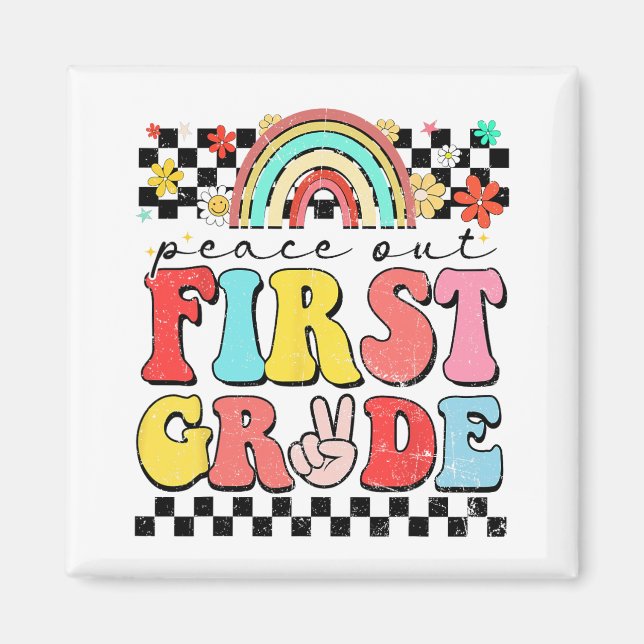 1:a Klass Retro Groovy Lycklig förra skoldagen Magnet (Framsidan)