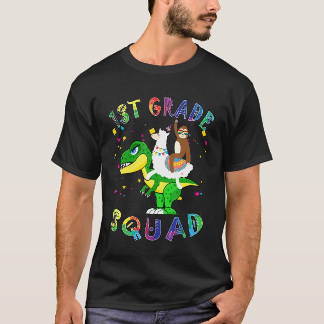 1:a Klass Squad Llama Sloth Rex Back to school T Shirt (Framsida)