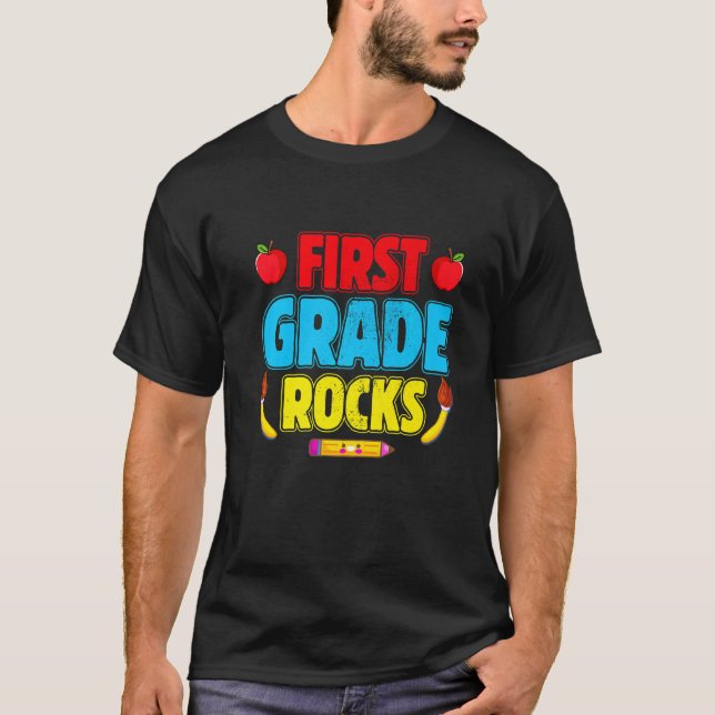 1:a Klass Sten Funny Cute Teacher Student T Shirt (Framsida)