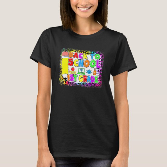 1:a klass tillbaka till skolan virtuell första sko t shirt (Framsida)