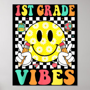 1:a klass vibbar retro leende ansikte lärare barn poster