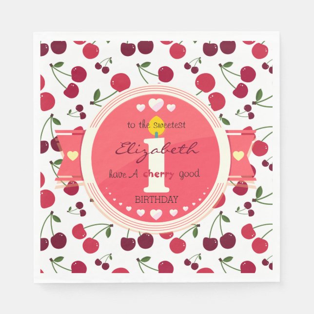 1:a körsbärsfödelsedag Napkin-bran Pappersservett (Framsidan)