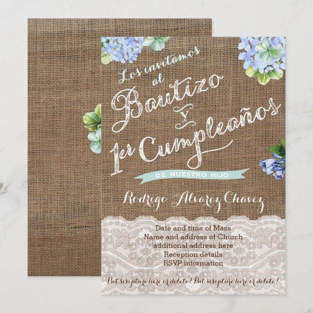 1:a kumplet y Bautizo, invitaciones niño Inbjudningar (Fram/baksida)