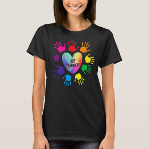 1:a läraren Hjärtfärgad händer Lärare kärlek T Shirt