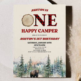 1:a Lycklig-kamper Bear Red 1:a födelsedagen Party Inbjudningar