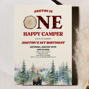 1:a Lycklig-kamper Bear Red 1:a födelsedagen Party Inbjudningar