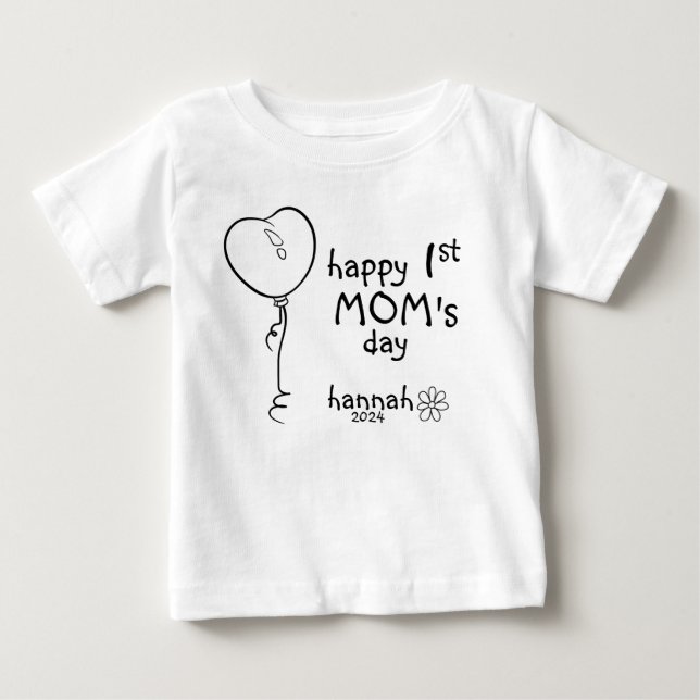 1:a Mors dag Heart Balloon Doodle T Shirt (Framsida)