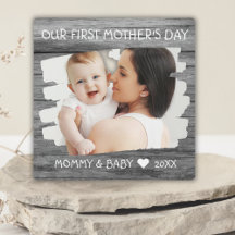 1:a Mors dag Mamma Baby, fotopaksakens Grått Wood