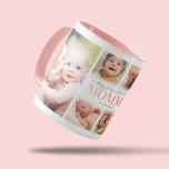 1:a Mors dag Photo Collage Mugg<br><div class="desc">Modern 1:a mors dag mugg med en 6-fotosamlingsmall,  orden "lycklig först mors dag" i ett skript och söt rosa-gradientteckensnitt och barn namn.</div>